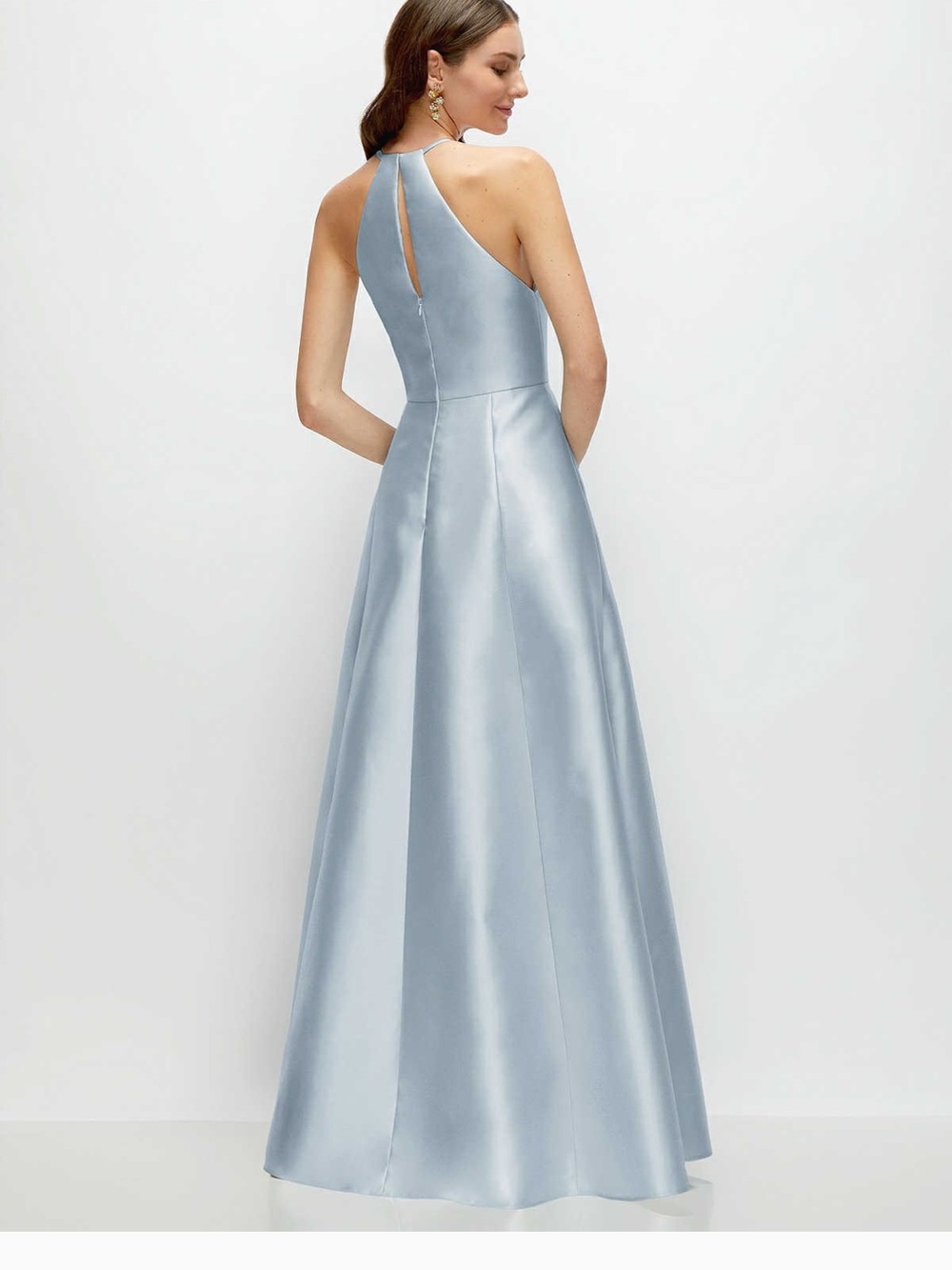 Alfred Sung jewel neck halter full A-line satin maxi dress - Picture 2 of 9